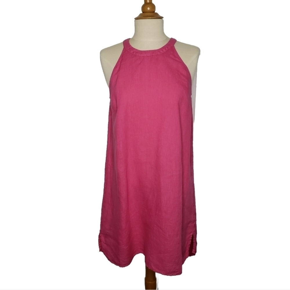 C & C California Linen Dress S A Line Key Hole Lagenlook Minimalist Contemporary
